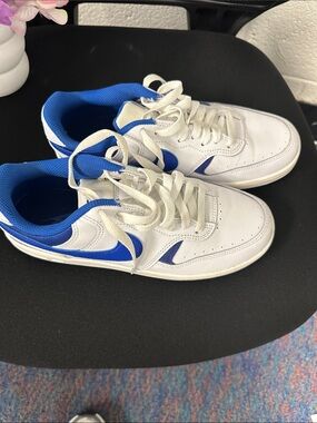 Nike White Sneakers with Royal Blue Accents